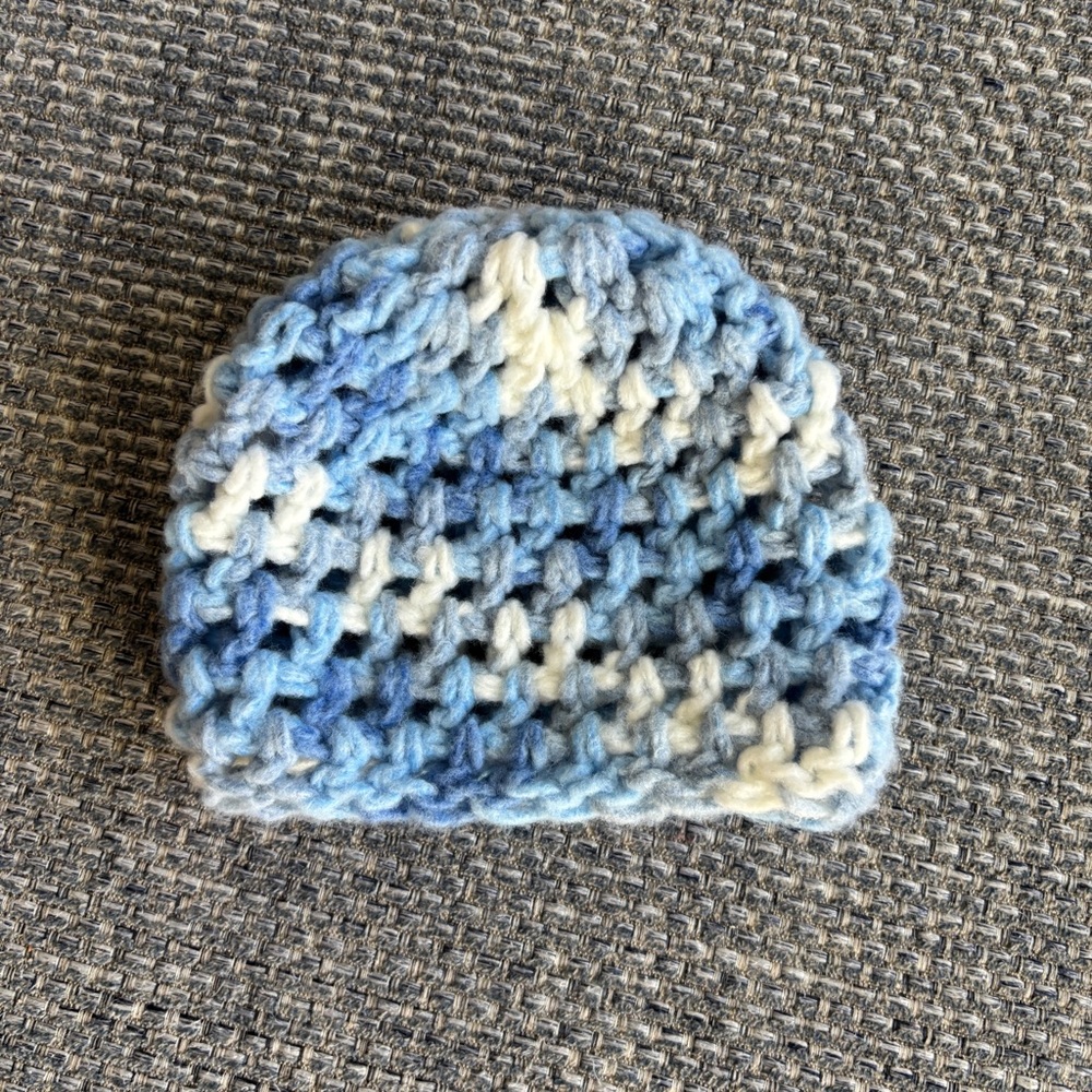 Newborn Knit Preemie Hat Blue White Baby Boy Beanie Brand New Infant Cap